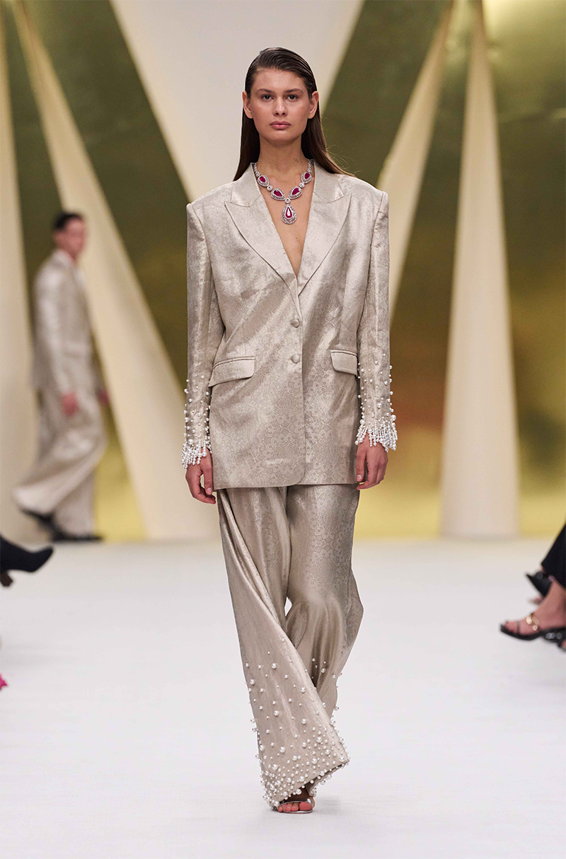 Silver Brocade Blazer Set