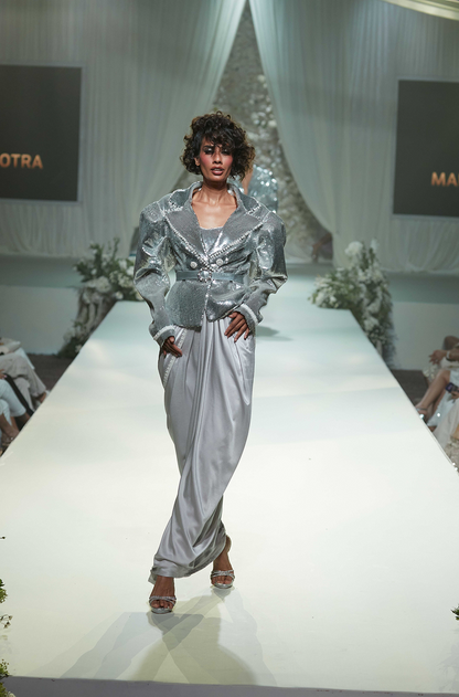 Silver Sequin Jacket Skirt Set