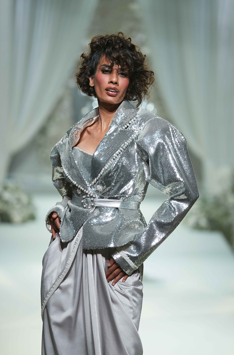 Silver Sequin Jacket Skirt Set