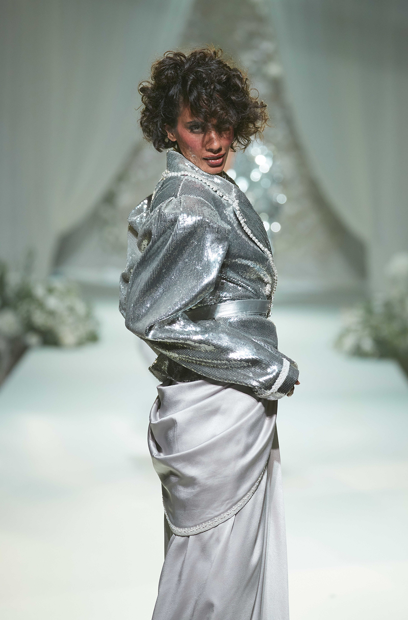 Silver Sequin Jacket Skirt Set