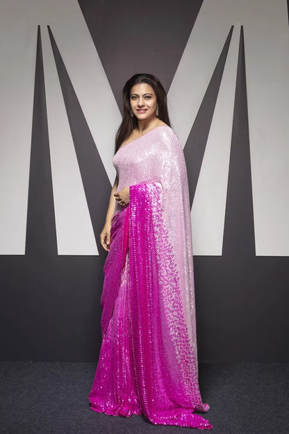 Kajol in our Signature Fuschia OmbrÃ© Saree Set