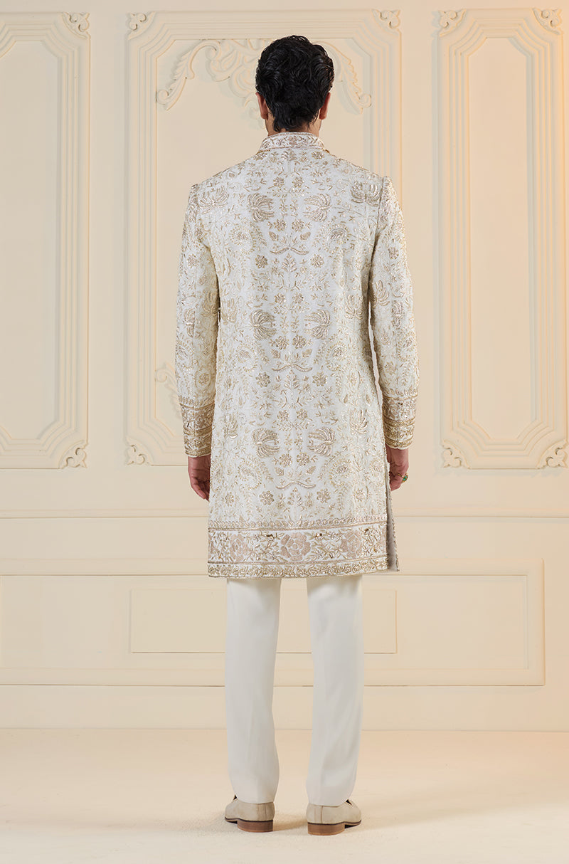 Ivory & Gold Embroidered Sherwani Set