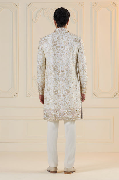 Ivory & Gold Embroidered Sherwani Set