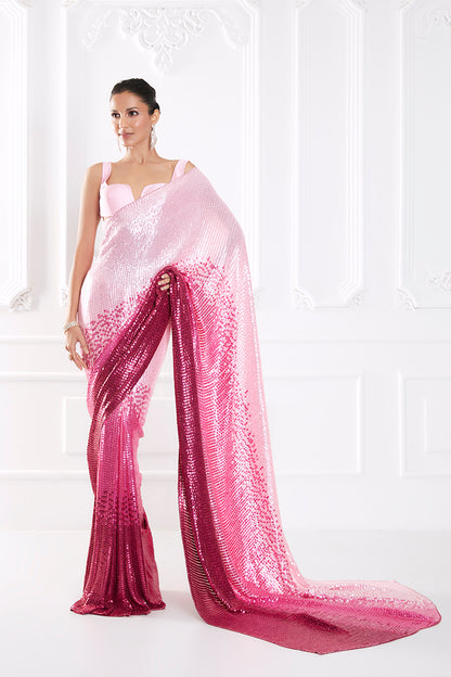 Salmon Pink Dual Tone Sequin Saree Set