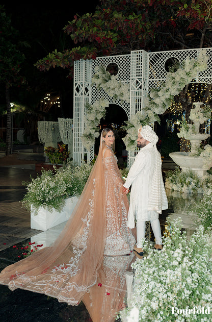 Bride: Maliekah Rihanna in our Nude Pink Embroidered Lehenga Set