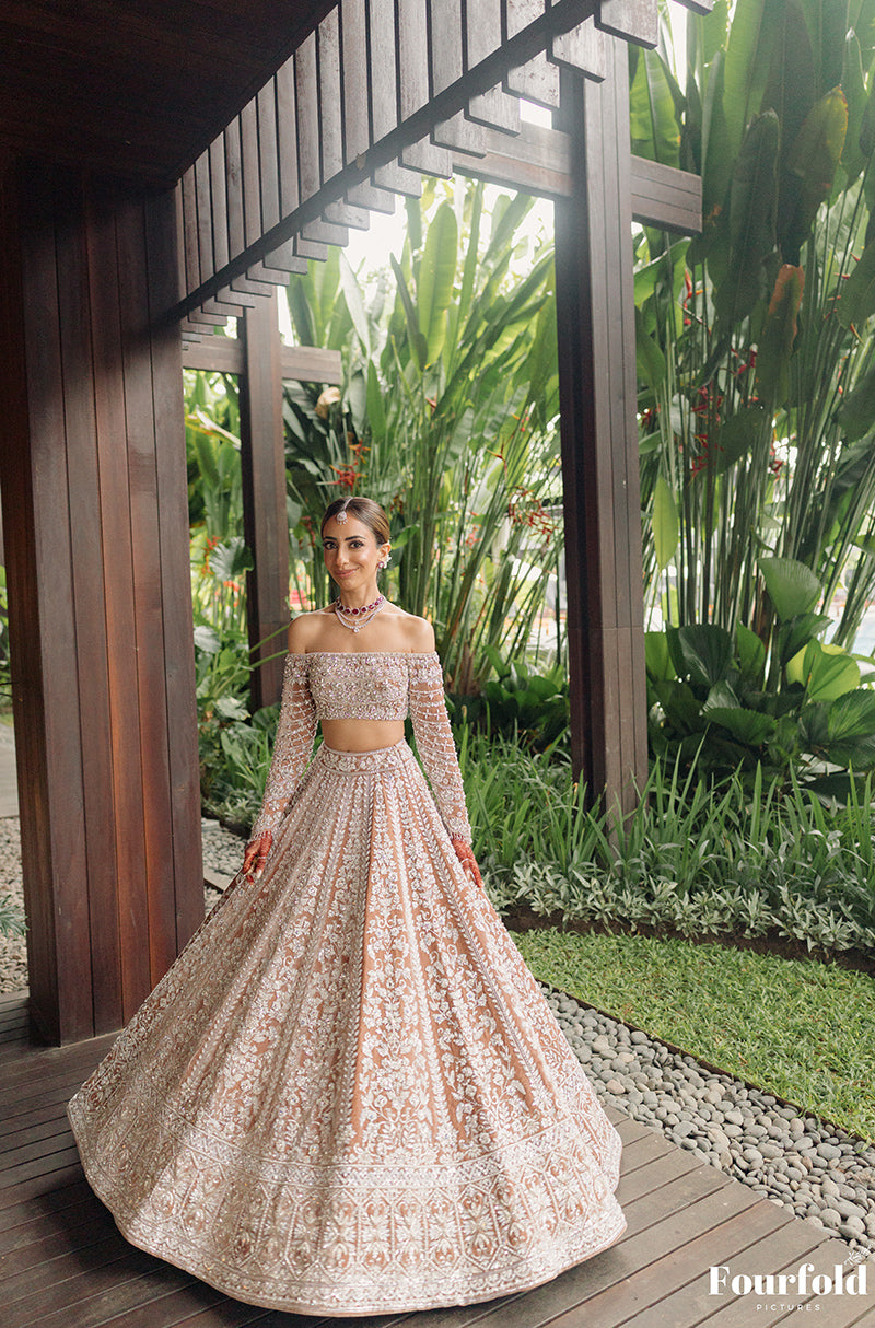 Bride: Maliekah Rihanna in our Nude Pink Embroidered Lehenga Set