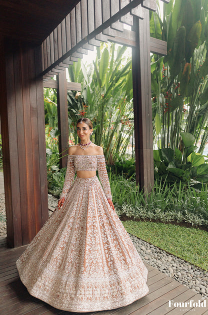 Bride: Maliekah Rihanna in our Nude Pink Embroidered Lehenga Set