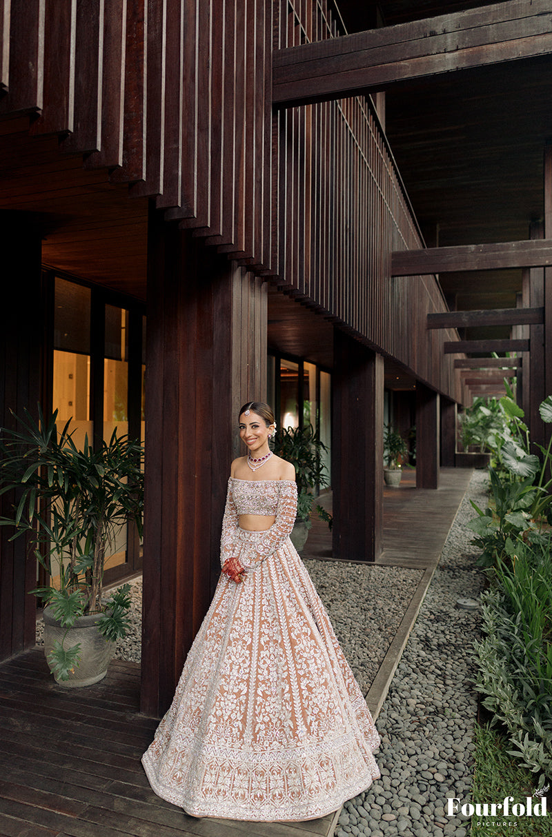 Bride: Maliekah Rihanna in our Nude Pink Embroidered Lehenga Set