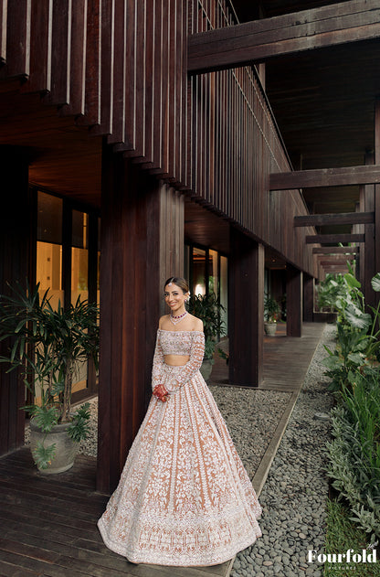 Bride: Maliekah Rihanna in our Nude Pink Embroidered Lehenga Set