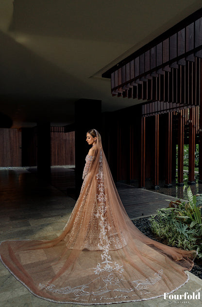 Bride: Maliekah Rihanna in our Nude Pink Embroidered Lehenga Set