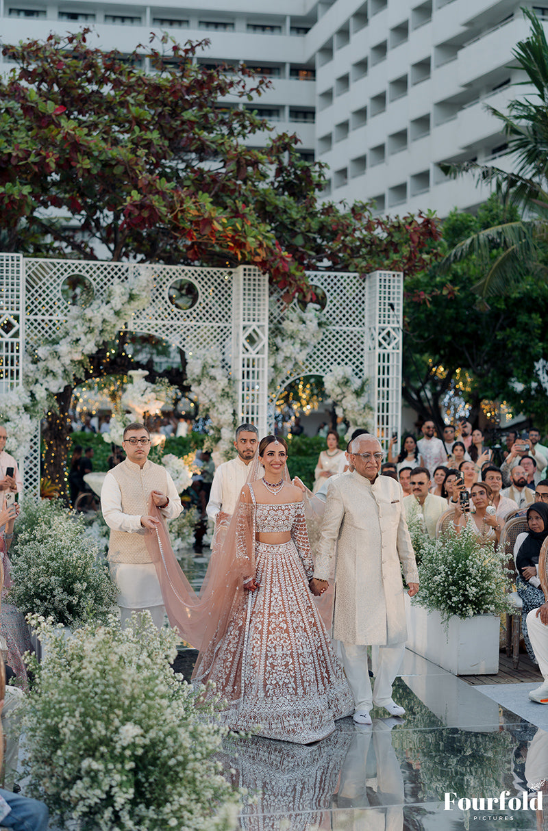 Bride: Maliekah Rihanna in our Nude Pink Embroidered Lehenga Set