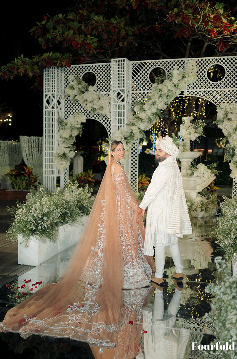 Bride: Maliekah Rihanna in our Nude Pink Embroidered Lehenga Set