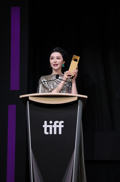 Fan Bingbing in our Metallic Gold Chiffon Gown