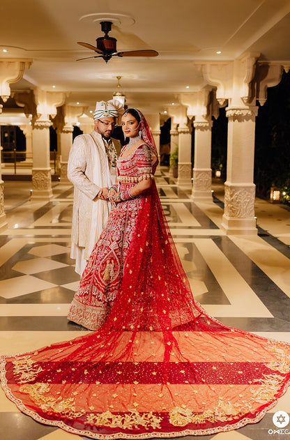 Bride: Nayasa Manchanda in our Bespoke Red Embroidered Lehenga Set