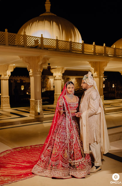 Bride: Nayasa Manchanda in our Bespoke Red Embroidered Lehenga Set