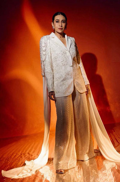 Karisma Kapoor in our White Structured Embroidered Set