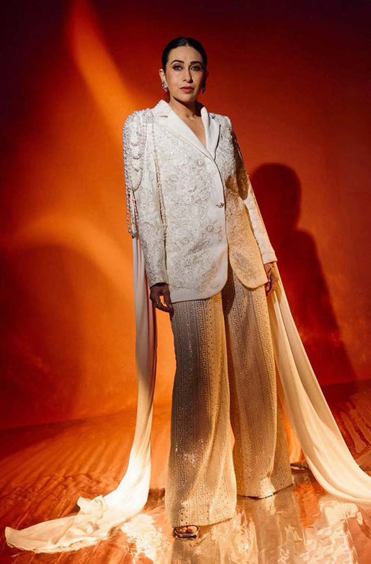 Karisma Kapoor in our White Structured Embroidered Set