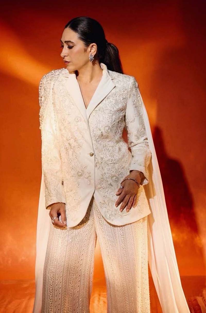 Karisma Kapoor in our White Structured Embroidered Set