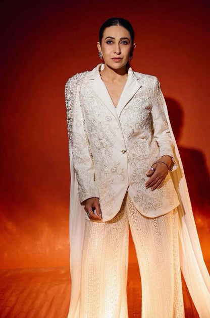 Karisma Kapoor in our White Structured Embroidered Set
