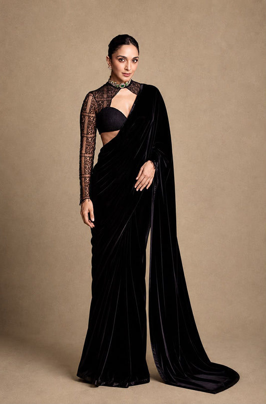 Kiara Advani in our Velvet Lace Classic Black Saree