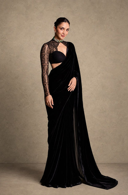 Kiara Advani in our Velvet Lace Classic Black Saree