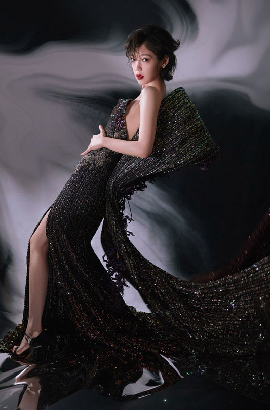 Curley G in our Deep Purple Sequin & Stone Embroidered Fit To Flare Skirt Set