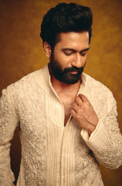 Vicky Kaushal in our Ivory Dori Work Kurta Set