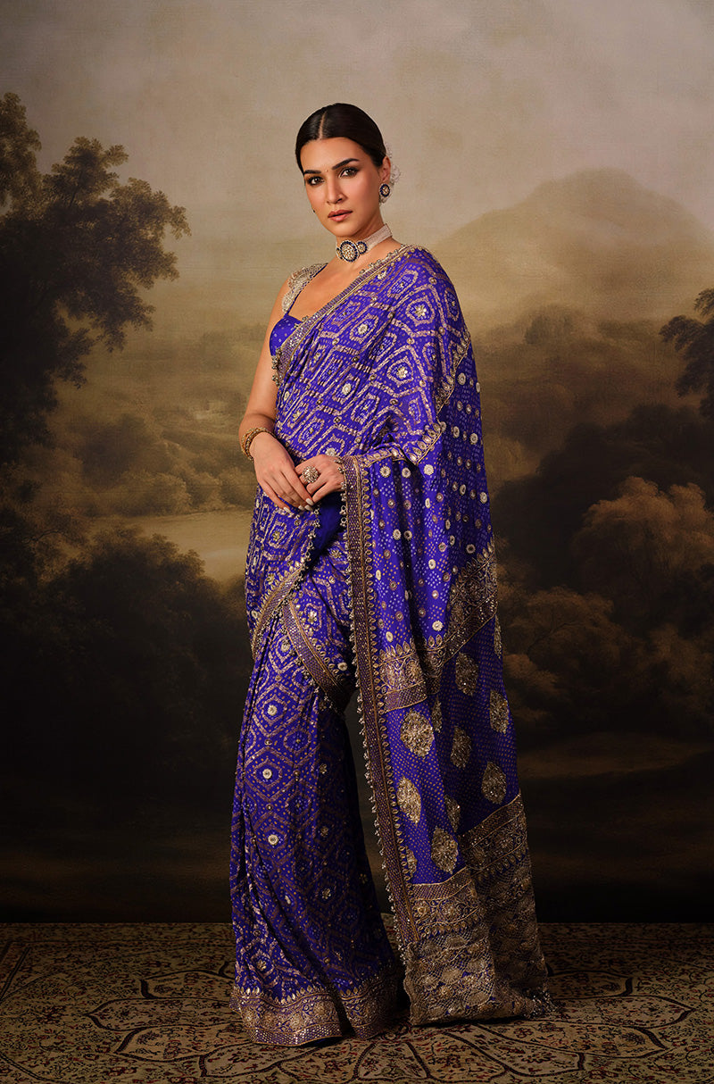 Kriti Sanon in our Regal Imperial Indigo Vintage Bandhani Saree Set