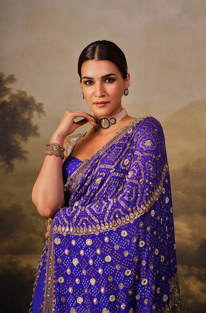 Kriti Sanon in our Regal Imperial Indigo Vintage Bandhani Saree Set