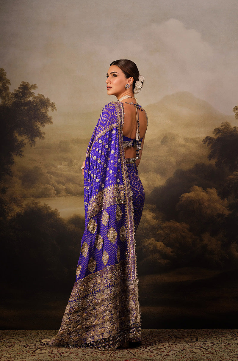 Kriti Sanon in our Regal Imperial Indigo Vintage Bandhani Saree Set