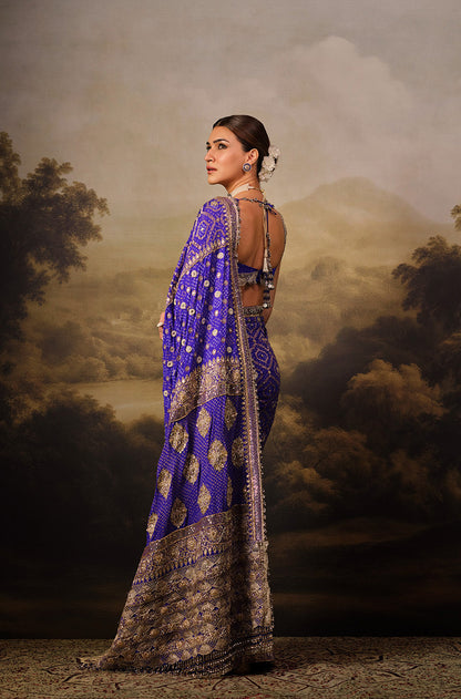 Kriti Sanon in our Regal Imperial Indigo Vintage Bandhani Saree Set