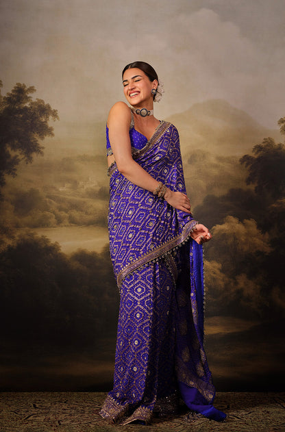 Kriti Sanon in our Regal Imperial Indigo Vintage Bandhani Saree Set