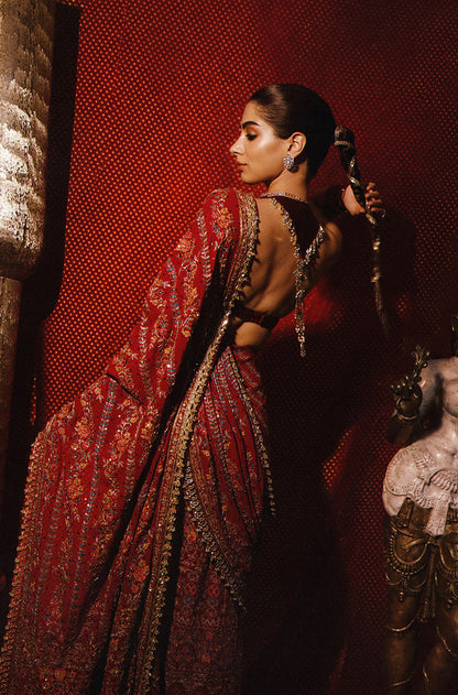 Khushi Kapoor in our Red Threadwork Saree Set