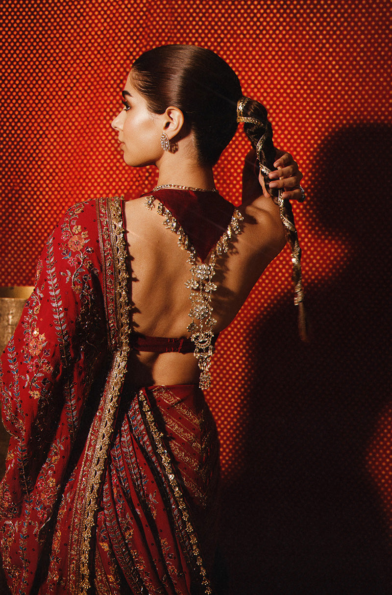 Khushi Kapoor in our Red Threadwork Saree Set