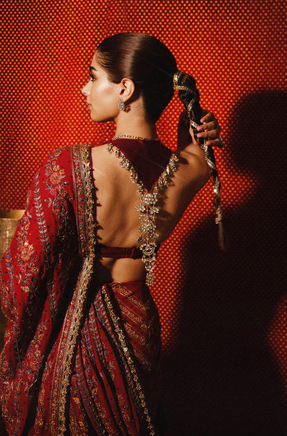 Khushi Kapoor in our Red Threadwork Saree Set