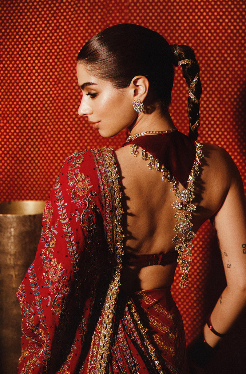 Khushi Kapoor in our Red Threadwork Saree Set