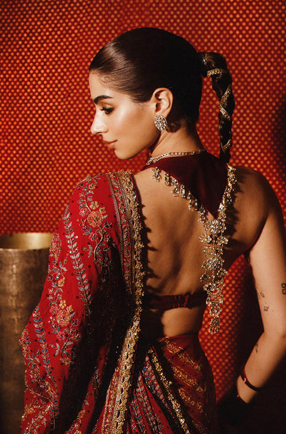 Khushi Kapoor in our Red Threadwork Saree Set