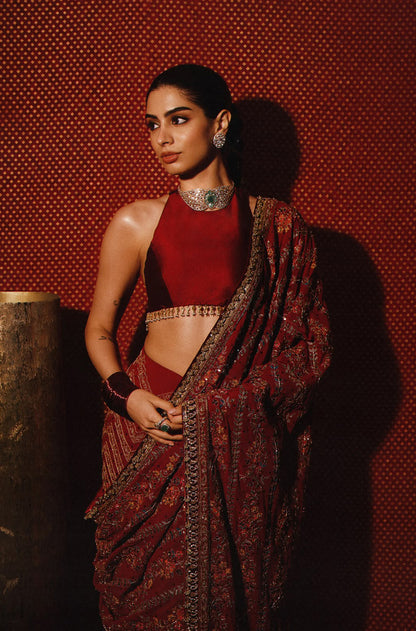 Khushi Kapoor in our Red Threadwork Saree Set