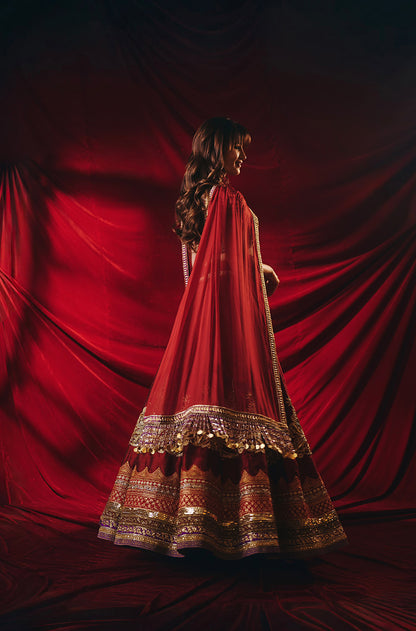 Rasha Thadani in our Burnished Crimson Kashmiri Zari Lehenga Set