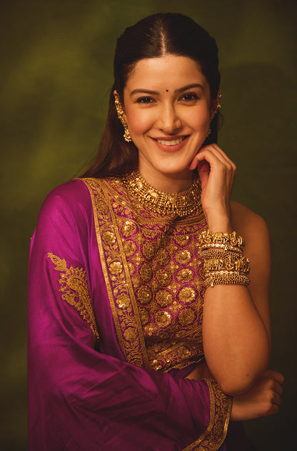 Shanaya Kapoor in our Imperial Mulberry Antique Marori Embroidered Silk Saree Set