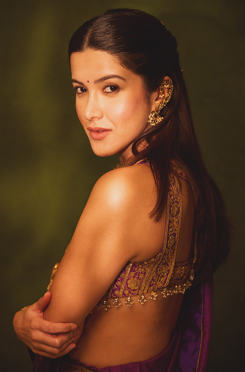 Shanaya Kapoor in our Imperial Mulberry Antique Marori Embroidered Silk Saree Set