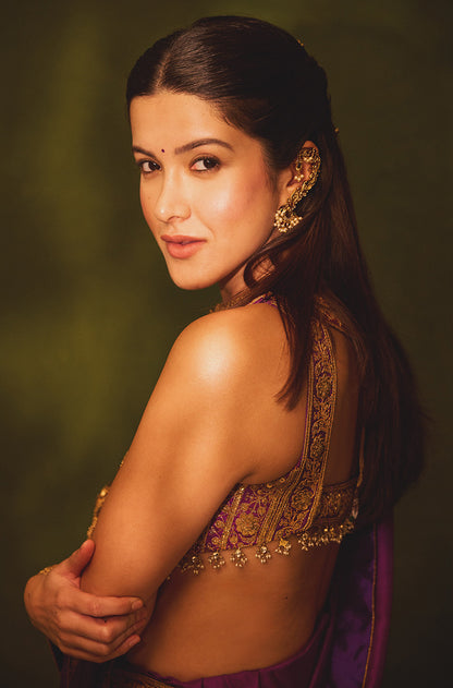 Shanaya Kapoor in our Imperial Mulberry Antique Marori Embroidered Silk Saree Set