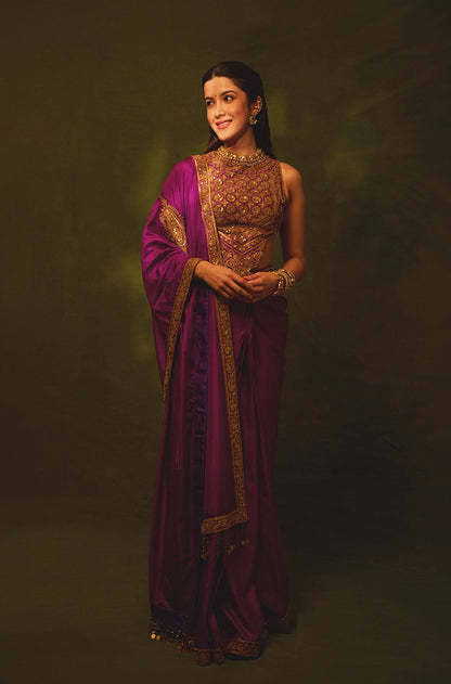 Shanaya Kapoor in our Imperial Mulberry Antique Marori Embroidered Silk Saree Set