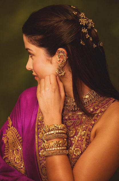 Shanaya Kapoor in our Imperial Mulberry Antique Marori Embroidered Silk Saree Set