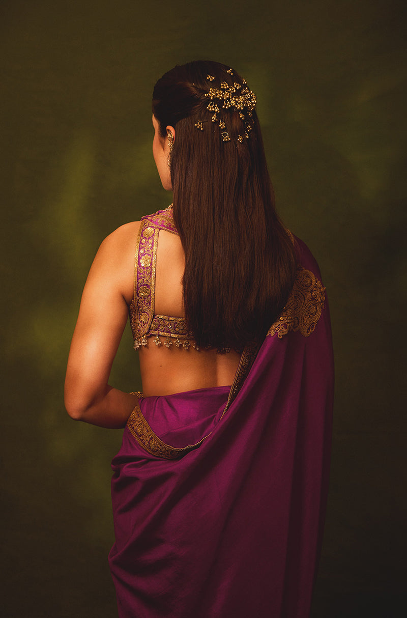 Shanaya Kapoor in our Imperial Mulberry Antique Marori Embroidered Silk Saree Set