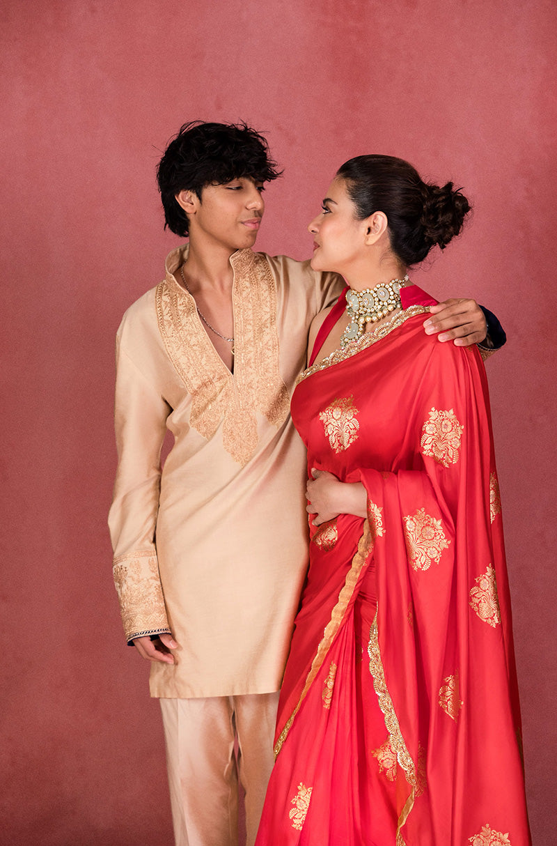 Kajol Devgan in our Red with Gold Motif Saree Set