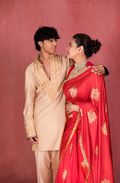 Kajol Devgan in our Red with Gold Motif Saree Set