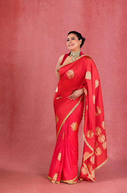 Kajol Devgan in our Red with Gold Motif Saree Set