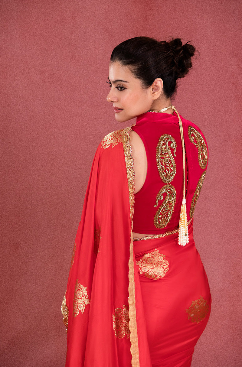 Kajol Devgan in our Red with Gold Motif Saree Set