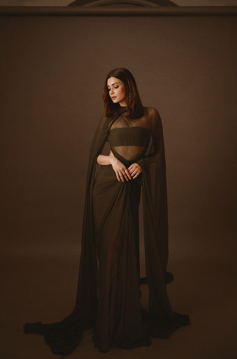 Diana Penty in our Olive Green Chiffon Skirt Set
